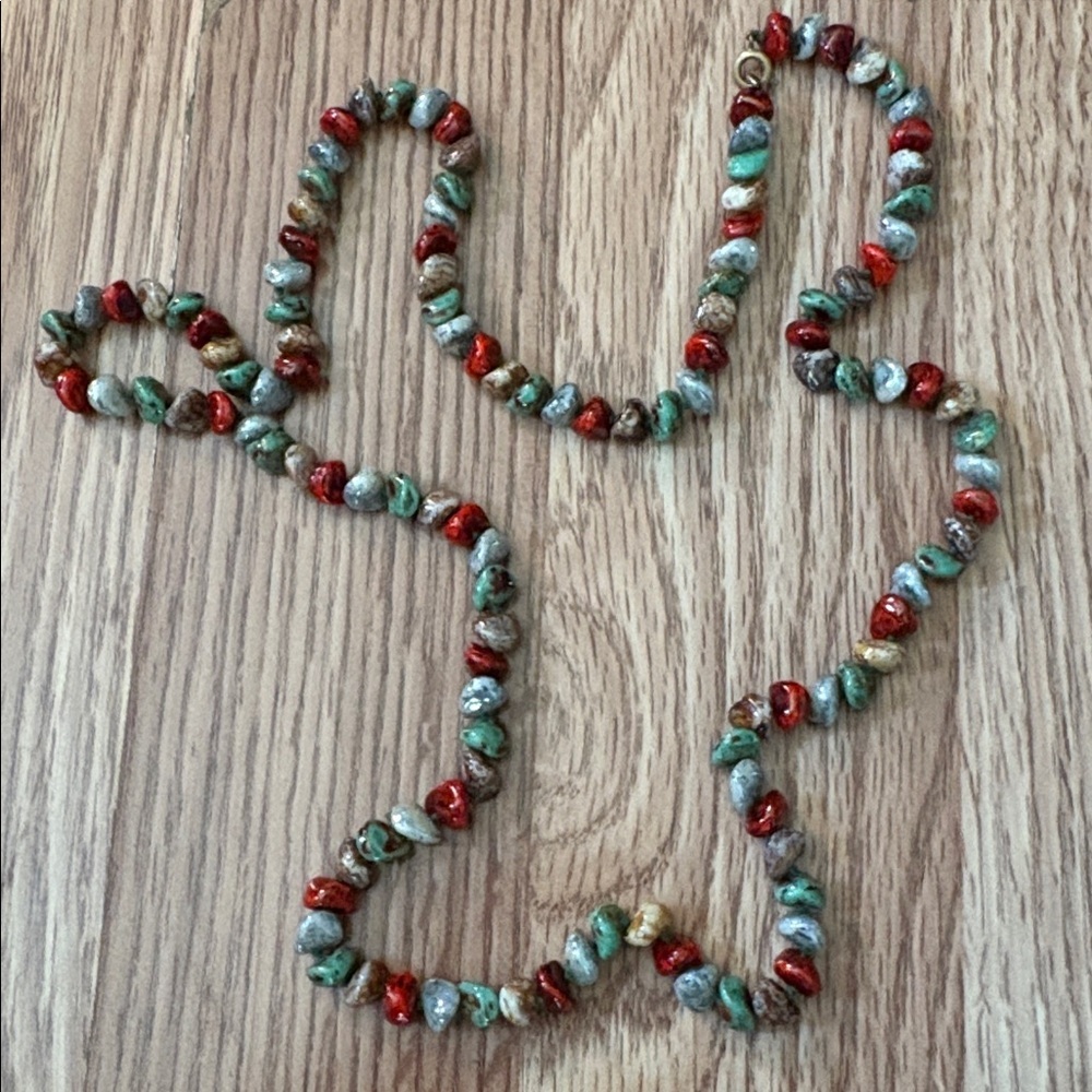 VINTAGE MULTICOLOR JASPER, AFRICAN TURQUOISE RED CORAL SMALL NUGGET 31" NECKLACE